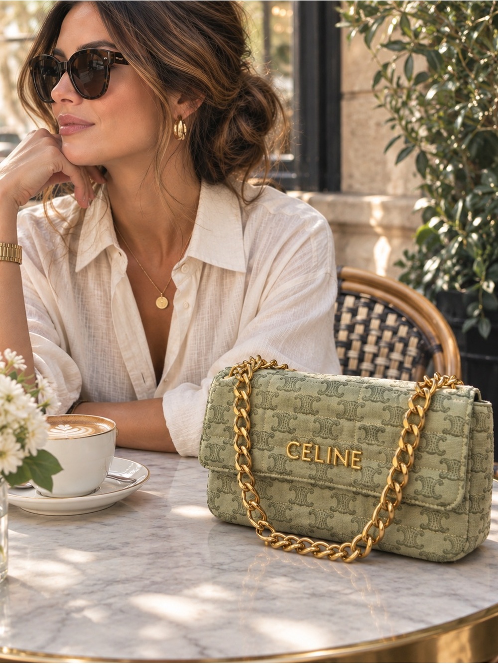 Celine Matelassรฉ Triomphe Canvas Chain Shoulder Bag